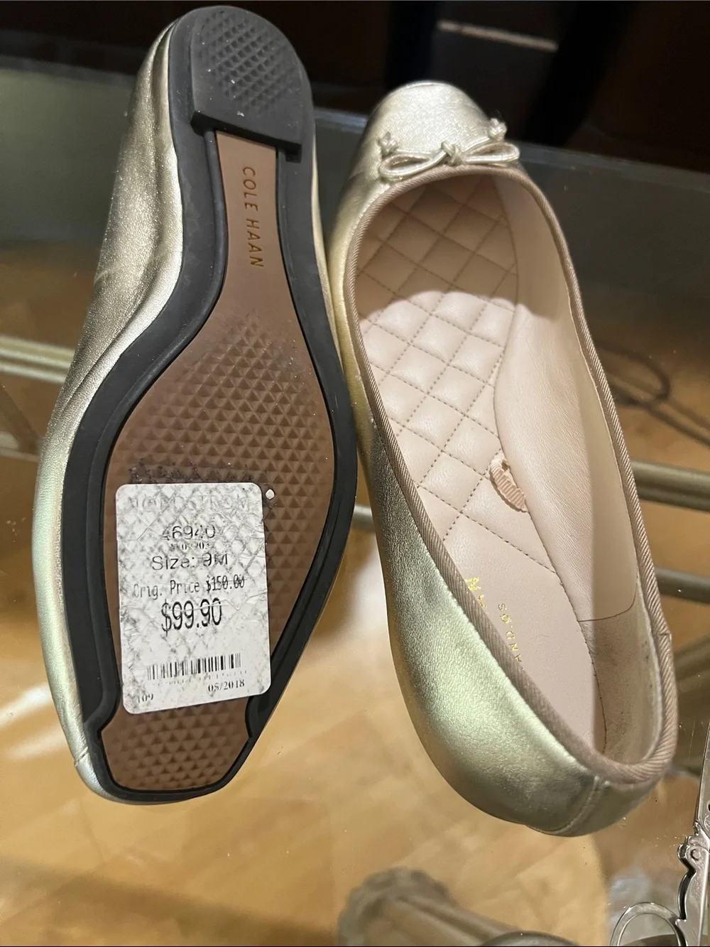 Cole Haan Metallic gold  Bow Ballet Flats